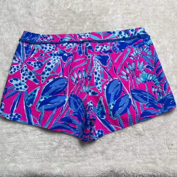 Lilly Pulitzer Adie Shorts 14 Blue Pink Floral Tropical Chino Cotton Preppy - Picture 4 of 7